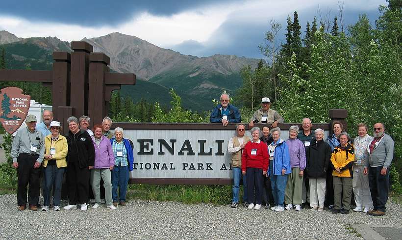 June 16, 2004 - Denali National Park, Alaska. The whole Interhostel group sans Egils.<br />Left to right: Ken, Jim, Helen, Sue, Carol, Pam, Phil, Helen, Bill, Bob, Fae, June, Joe, Jane, Mary Lou, Arn, Phyllis, Jan, Joyce, Donna, Eric.