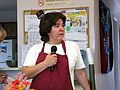 June 16, 2004 - Nenana, Alaska.<br />Mary, a native Athabascan and the cook at the senior center,<br />giving a talk on her self-sufficient lifestyle along the banks of the Nenana River.