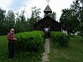 June 16, 2004 - Nenana, Alaska.<br />Eric Edelstein in front of the local church.