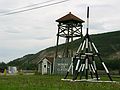 June 16, 2004 - Nenana, Alaska. The quadpod (4-legged tripod?) is placed on the ice and a<br />string is attached to the tower. When the ice breaks in the spring, the string motion releases<br />a knife which cuts a power cord to a clock. thus determining the exact time of the ice breakup. Lots of money is bet on this time.