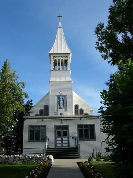 June 17, 2004 - Fairbanks, Alaska.<br />Immaculate Conception Church across the Chena River from Golden Heart Plaza.
