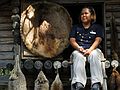 June 17, 2004 - Fairbanks, Alaska.<br />River boat trip on the Chena and Tanana Rivers.<br />In a replica of an Athabascan village along the Tanana River.