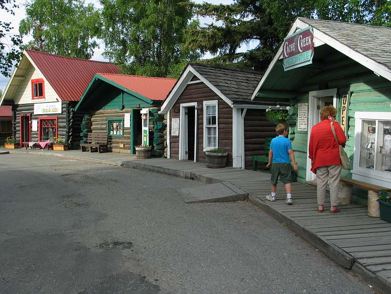 June 17, 2004 - Fairbanks, Alaska.<br />Pioneer Park - Gold Rush Town, a street of relocated log cabins.