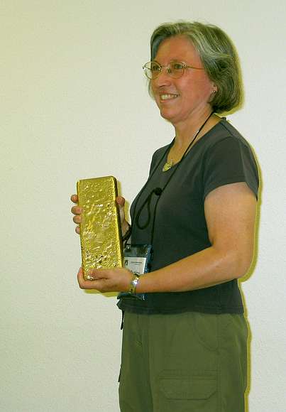 June 18, 2004 - Fort Knox Gold Mine near Fairbanks, Alaska.<br />It's Joyce's turn to be photographed.