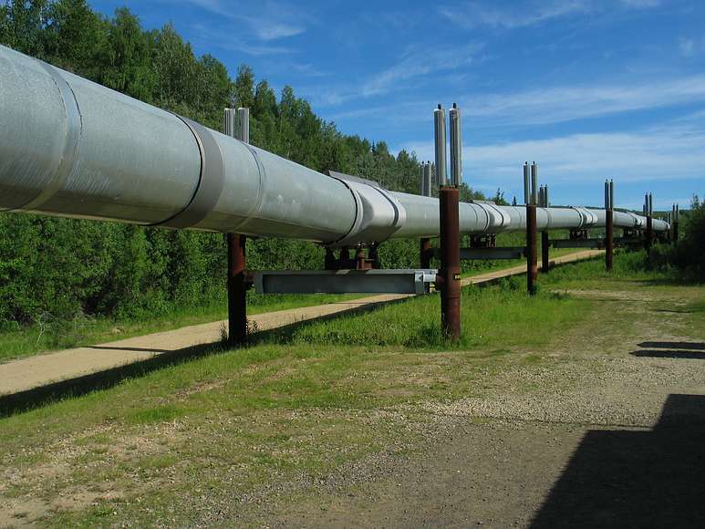 June 18, 2004 - Near Fairbanks, Alaska.<br />The oil pipeline here running above the permafrost.