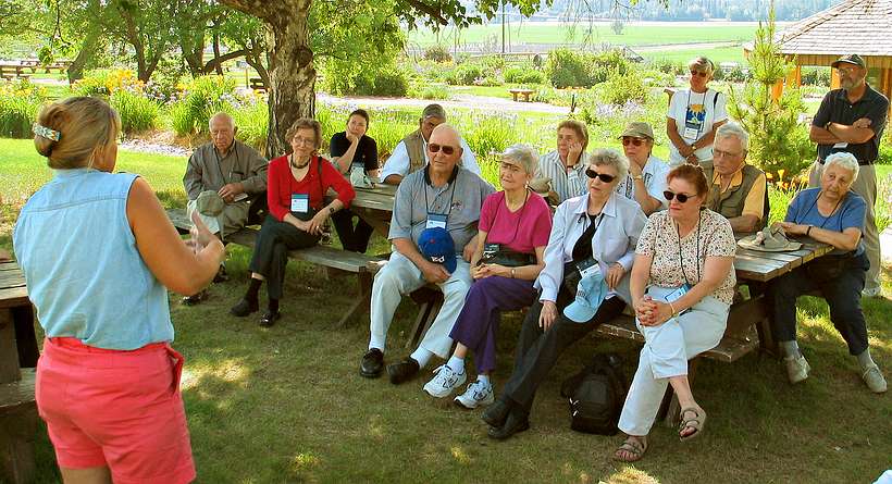 June 19, 2004 - University of Alaska, Fairbanks, Alaska.<br />Georgeson Botanical Gardens.<br />Jan Hanscom talking to our group.