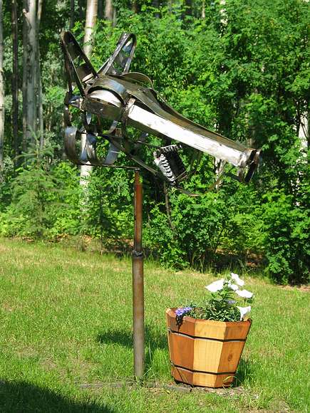 June 19, 2004 - Fairbanks, Alaska.<br />Sculpture in Bill Holman's and Michelle Bartlett's front yard.