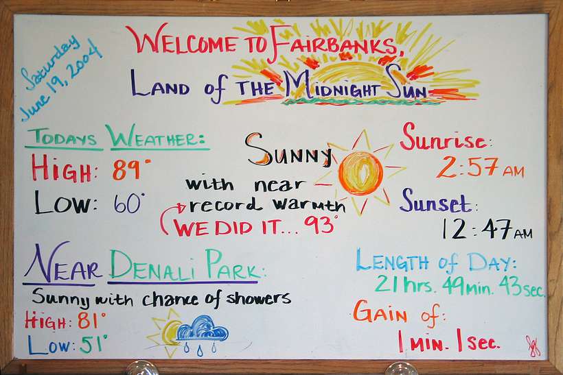 June 19, 2004 - Fairbanks, Alaska.<br />Weather info in lobby of Bridgewater Hotel.