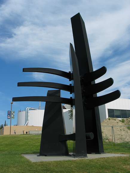 June 21, 2004 - University of Alaska, Fairbanks, Alaska.<br />"Totem" by Bernard Hosey, May 1986, painted steel (approximately 30 feet tall).