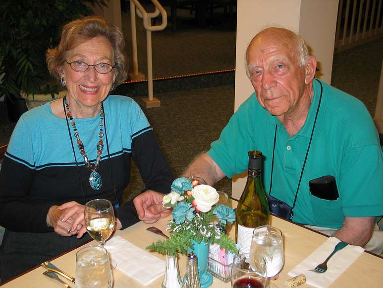 June 21, 2004 - Fairbanks, Alaska.<br />Farewell dinner, or the last supper, as Bill referred to it, at the Bridgewater Hotel.<br />Helen and Ken Harkins.
