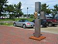 July 31, 2004 - Newburyport, Massachusetts.<br />Somerby's Landing Sculpture Show 2004/05 reception.<br />Dale Rogers - Madison - stainless steel, stone, 96"x24"x24".