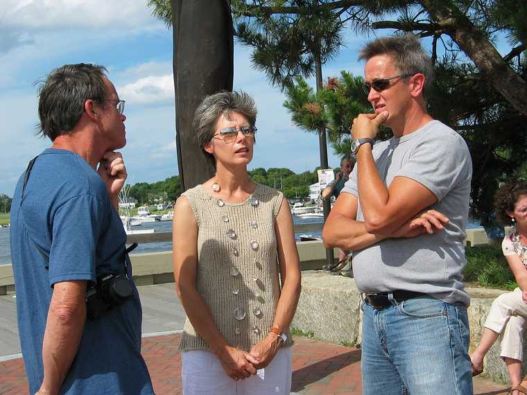 July 31, 2004 - Newburyport, Massachusetts.<br />Somerby's Landing Sculpture Show 2004/05 reception.<br />Friend, Elizabeth Van, and Bob Emser.