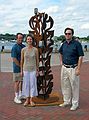 July 31, 2004 - Newburyport, Massachusetts.<br />Somerby's Landing Sculpture Show 2004/05 reception.<br />Elizabeth Van and two friends next to her sculpture.