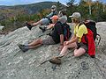 Oct. 10, 2004 - Dickey-Welch Trail, White Mountain National Forest, New Hampshire.<br />Fred, Moe, John, and Carol on ledge on descent from Dickey.