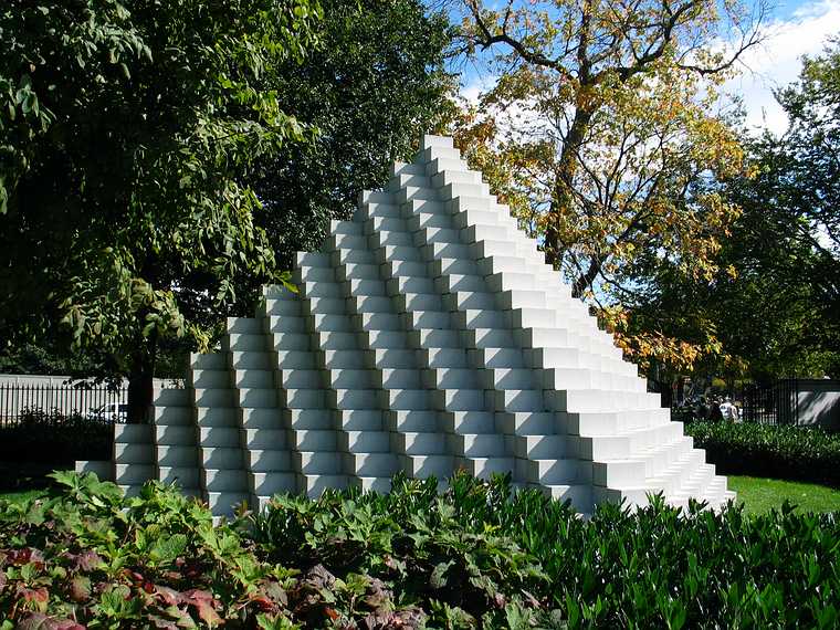 Oct. 16, 2004 - National Gallery of Art Sculpture Garden, Washington, DC.<br />Sol LeWitt, American, born 1928.<br />Four-Sided Pyramid, 1999, first installation 1997, concrete blocks and mortar.