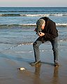 Nov. 23, 2004 - Parker River National Wildlife Refuge, Plum Island, Massachusetts.<br />John Geesink photographing a clam.