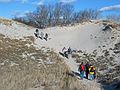 Dec. 5, 2004 - Cranes Beach, Ipswich, Massachusetts.<br />A Get Outdoors New England hike led by Barry Goldstein.<br />Joyce with yellow jacket at tail of group.