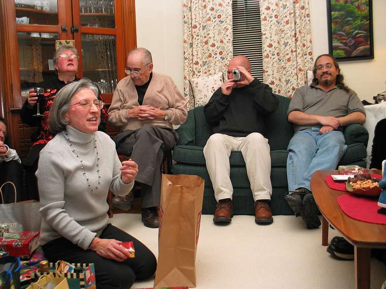 Dec. 25, 2004 - Merrimac, Massachusetts.<br />Norma, Joyce, distributing Christmas gifts, Charlie, Tom, and Carl.