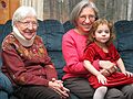 Dec. 26, 2004 - Rindge, New Hampshire.<br />Miranda's 3rd birthday.<br />Marie, daughter Joyce, and great-grand-daughter Miranda.