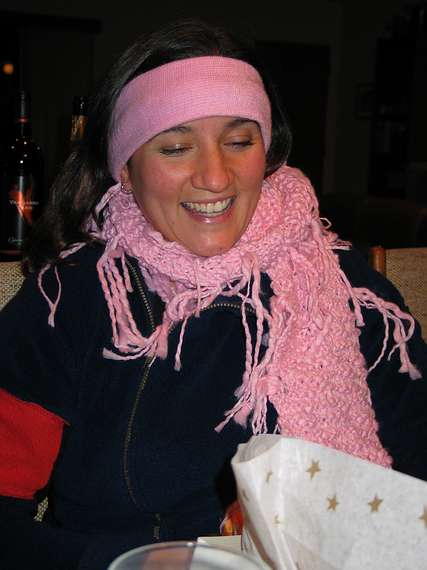 Jan. 12, 2005 - El Cerrito, California.<br />Dinner at Sati's parents house.<br />Melody wearing her gift from Sati's parents.