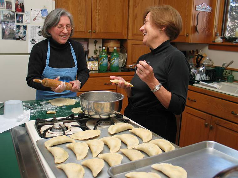 Jan. 1, 2005 - Merrimac, Massachusetts.<br />Joyce and Baiba making empanadas to take to John and Priscilla's.