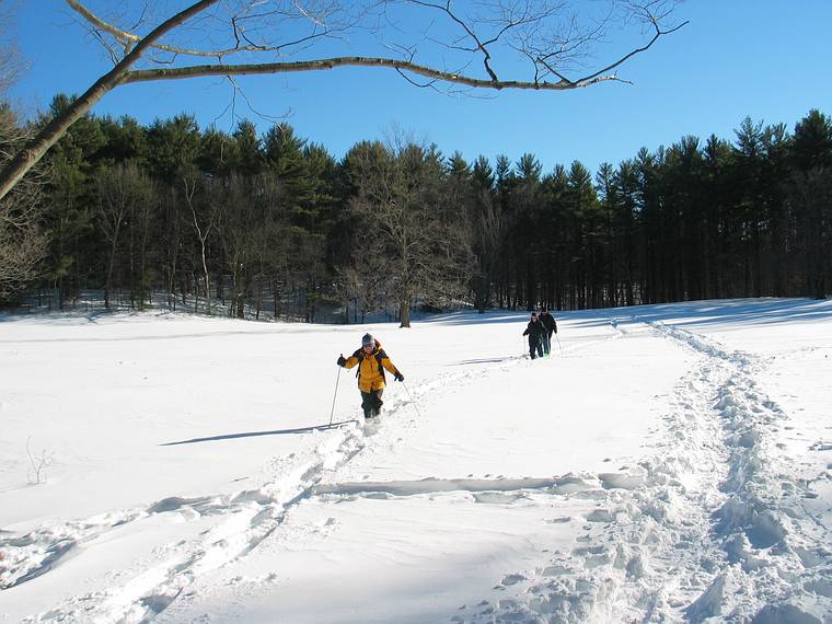 Jan. 24, 2005 - Maudslay State Park, Newburyport, Massachusetts.<br />Bonnie, John, Joyce and I did some snowshoeing after the "Blizzard of 2005".<br />Joyce, followed by Bonnie and John.