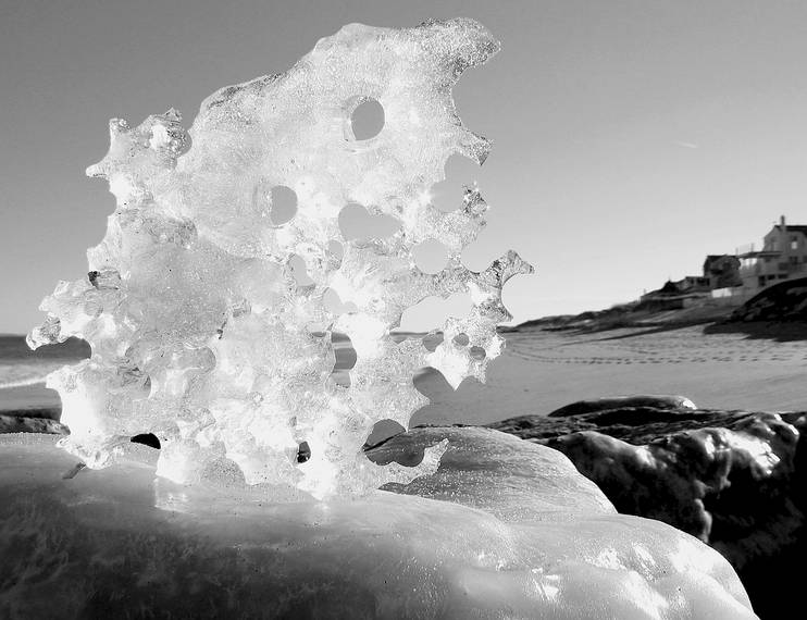 Jan. 25, 2005 - The north end of Plum Island.<br />Today, the dominant feature was the chunks of ice along the high tide line.<br />A try at black & white.