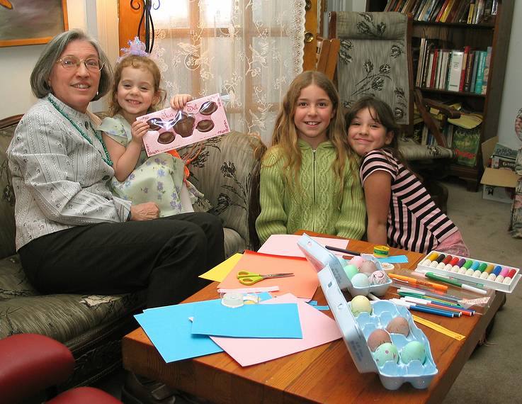 March 27, 2005 - Tewksbury, Massachusetts.<br />Easter Dinner at Paul and Norma's.<br />Joyce, granddaughter Miranda, and nieces Marissa and Arianna.