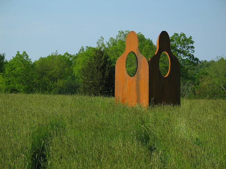 June 4, 2005 - Maudslay State Park, Newburyport, Massachusetts.<br />Outdoor Sculpture Show - installation day 1.<br />Ron Garand's and Katharine Knotts' steel sculpture "Protected".