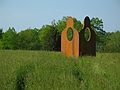 June 4, 2005 - Maudslay State Park, Newburyport, Massachusetts.<br />Outdoor Sculpture Show - installation day 1.<br />Ron Garand's and Katharine Knotts' steel sculpture "Protected".