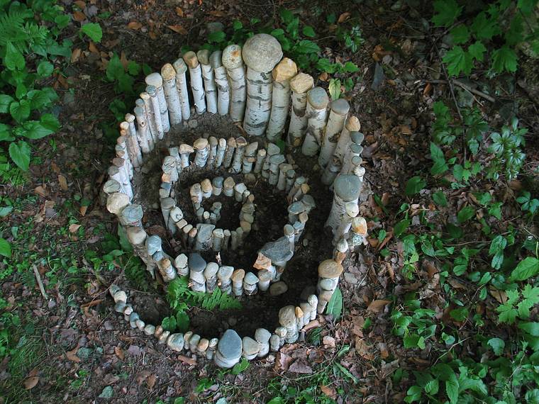 June 4, 2005 - Maudslay State Park, Newburyport, Massachusetts.<br />Outdoor Sculpture Show - installation day 1.<br />Tara Wrobel's "Cloak (After the Winter)". Fallen birch tree limbs, stones.