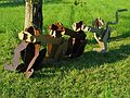 June 4, 2005 - Maudslay State Park, Newburyport, Massachusetts.<br />Outdoor Sculpture Show - installation day 1.<br />Nancy Sanders' "Monkeying Around". Luan plywood, paint.