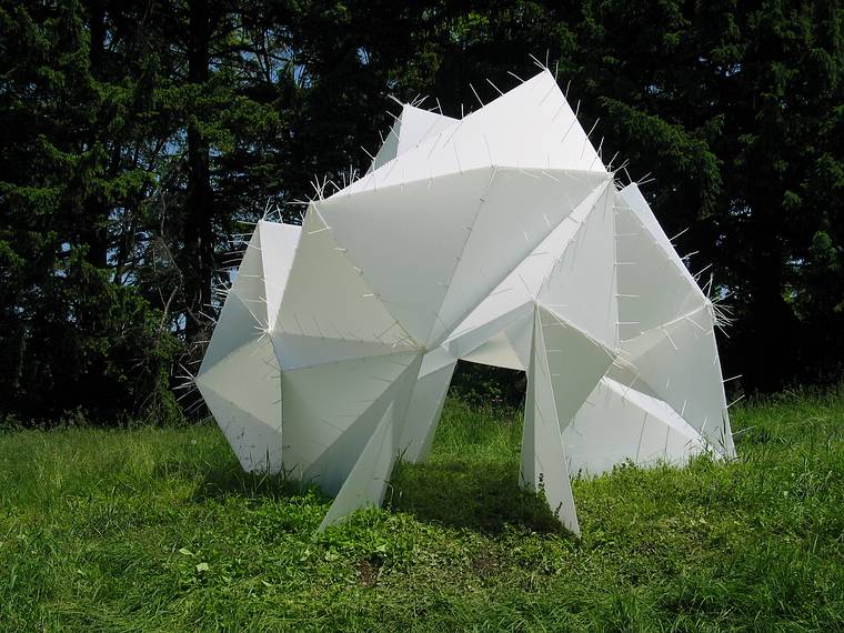 June 5, 2005 - Maudslay State Park, Newburyport, Massachusetts.<br />Outdoor Sculpture Show - installation day 2.<br />David Davies' "Sanctum". Corrugated plastic.