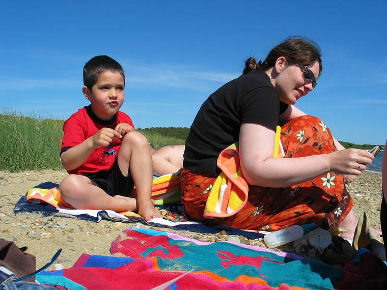 June 23, 2005 - Chappaquiddick Island, Marthas Vinyard, Massachusetts.<br />On beach on Katama Bay off Quammax Road.<br />Gujn and Inga.