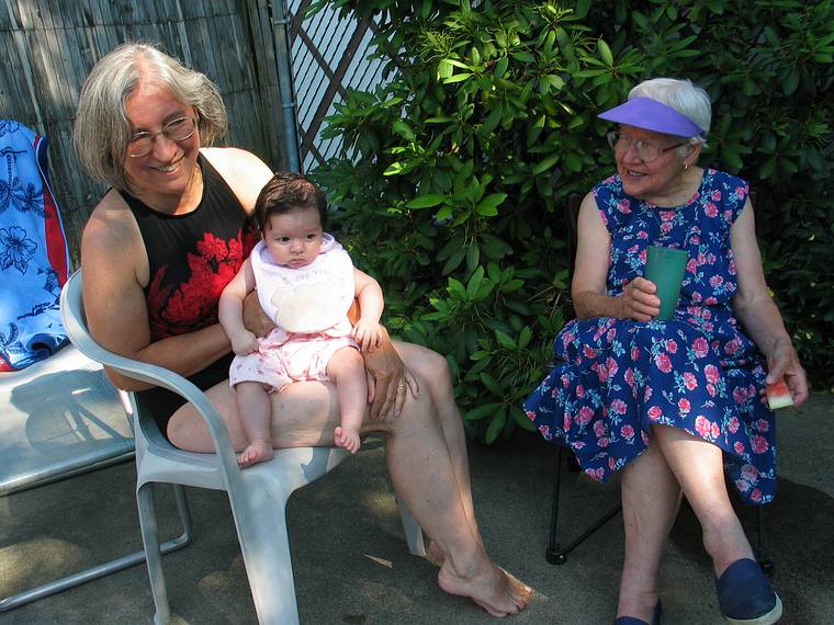 July 10, 2005 - At Marie's in Lawrence, Massachusetts.<br />Gujns 5th birthday celebration.<br />Joyce, Vanessa (Nathan's youngest), and Marie.
