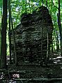 July 23, 2005 - Stone Quary Hill Sculpture Park, Cazenovia, New York.<br />A sculpture, "Facing, Love 30", make of wood and newspapers, 12' x 20' x 17 (1999)  by Steven Siegel.