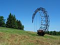 July 23, 2005 - Stone Quary Hill Sculpture Park, Cazenovia, New York.<br />On a nature walk.<br />Frank Gonzales, "Gnomen", steel, 1995