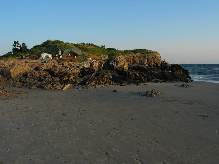 August 7, 2005 - Hermit Island, Small Point, Maine.<br />Prime camp sites at end of Sand Dune Beach.