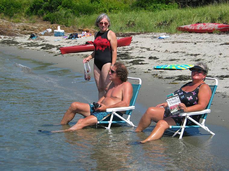 August 8, 2005 - Hermit Island, Small Point, Maine.<br />Joyce, Paul, and Norma on Lagoon Beach.