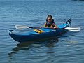 August 8, 2005 - Hermit Island, Small Point, Maine.<br />Arianna in Joyce's Scimitar kayak on Sunset Lagoon.