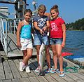 August 9, 2005 - Hermit Island, Small Point, Maine.<br />Arianna, Marissa, and Laura showing off the catch of the day (Paul's).