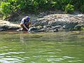 August 9, 2005 - Hermit Island, Small Point, Maine.<br />Paul cleaning the striper he caught.