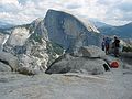 August 17, 2005 - Yosemite National Park, California.<br />Nine mile hike from CA-120 at Porcupine Creek to North Dome and back.<br />Joyce, Melody, and Sati on North Dome with Half Dome in back.