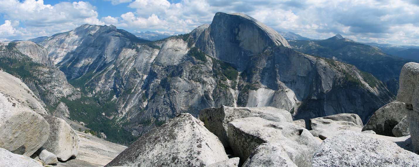 August 17, 2005 - Yosemite National Park, California.<br />Nine mile hike from CA-120 at Porcupine Creek to North Dome and back.<br />Half Dome and Tenaya Canyon from North Dome (five stitched photos).