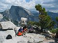 August 17, 2005 - Yosemite National Park, California.<br />Nine mile hike from CA-120 at Porcupine Creek to North Dome and back.<br />Melody, Sati, Joyce having lunch on North Dome.