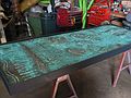 October 28, 2005 - Bar Harbor, Mount Desert Island, Maine.<br />At Melita Westerlund's studio.<br />Patinaed copper relief
