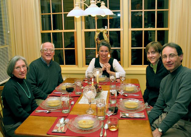 Joyce, Egils, Helen Cunningham, and Leslie and Oscar Azaret.<br />At the Cunninghams' for dinner.<br />Dec. 13, 2005 - Plaistow, New Hampshire.