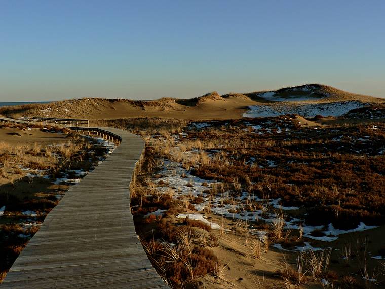 Boardwalk off parking lot #3.<br />Jan. 10, 2006 - Parker River National Wildlife Refuge, Plum Island, Massachusetts.