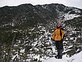 Feb. 4, 2006 - White Mountains, New Hampshire.<br />Successful hike to Carter Notch Hut.<br />Joyce near the hut with Carter Dome in back.