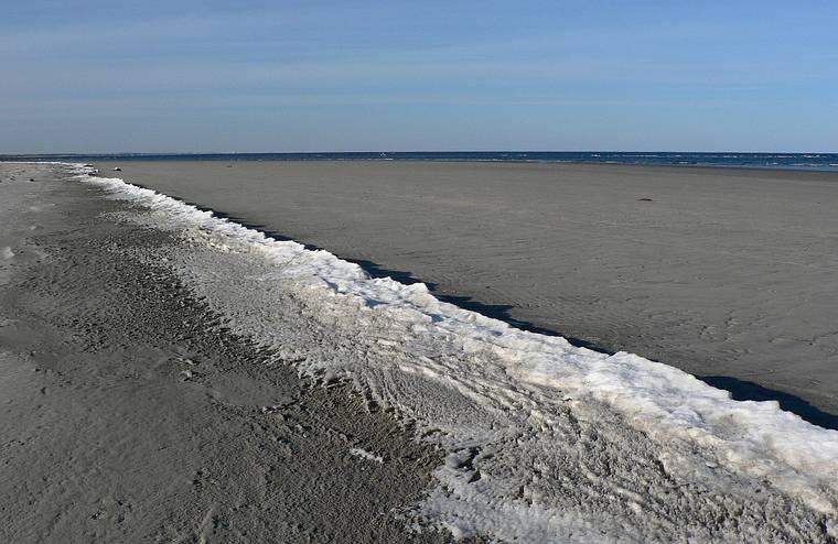 Feb. 11, 2006 - Crane Beach, Ipswich, Massachusetts.<br />A Trustees of Reservations property.<br />Frozen sea foam marking the high tide line.